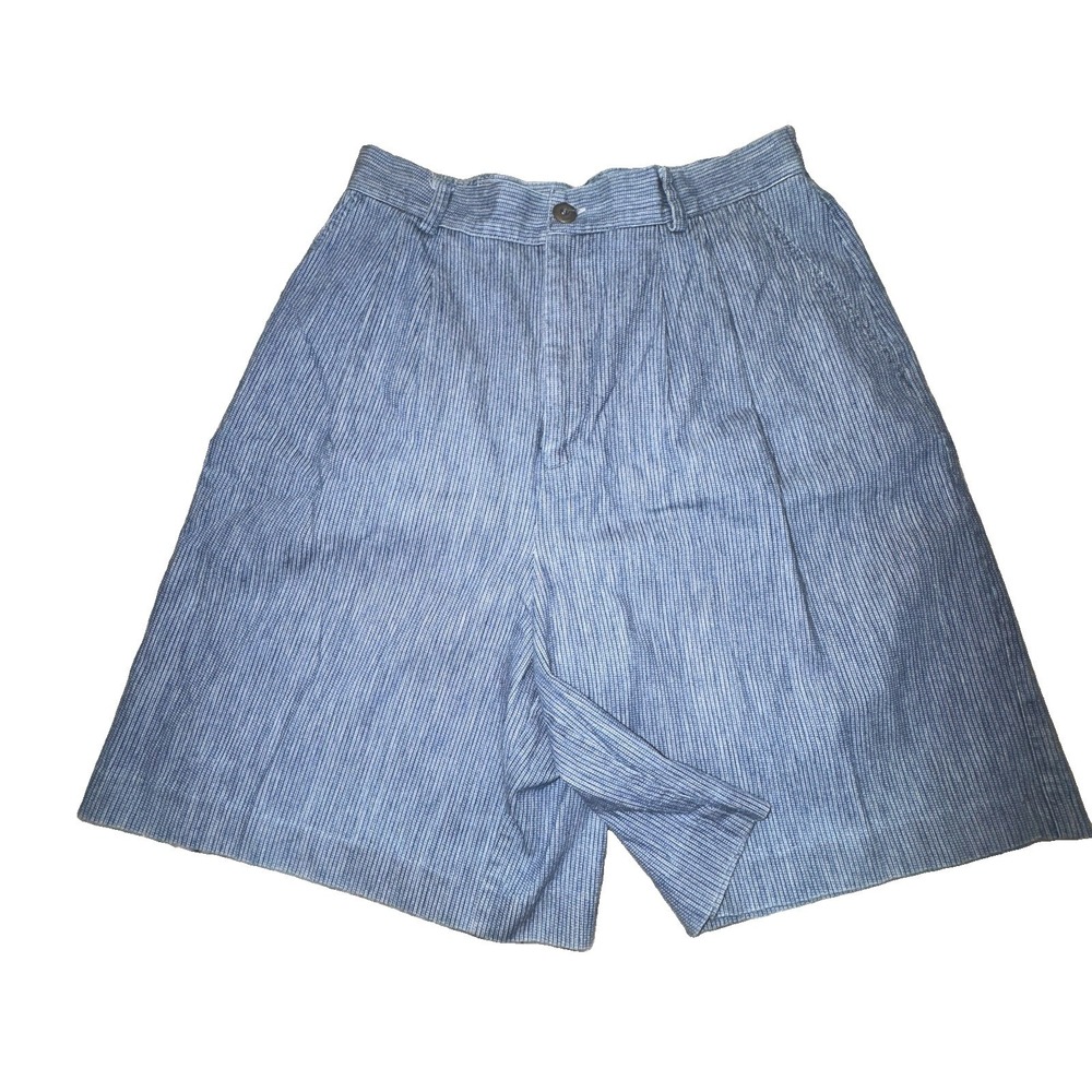 VTG 80s F STOP Women's Sz 8 Medium High Rise Pleated Shorts Pinstripe Cotton USA